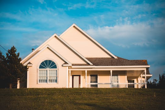 courses-06-free-img Elegant contemporary house with a spacious lawn and sunset lighting.